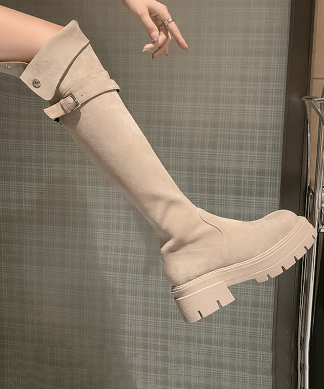 Beige Boots Platform Suede Fine Stylish Splicing TP023