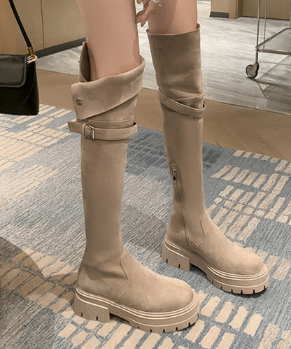 Beige Boots Platform Suede Fine Stylish Splicing TP023