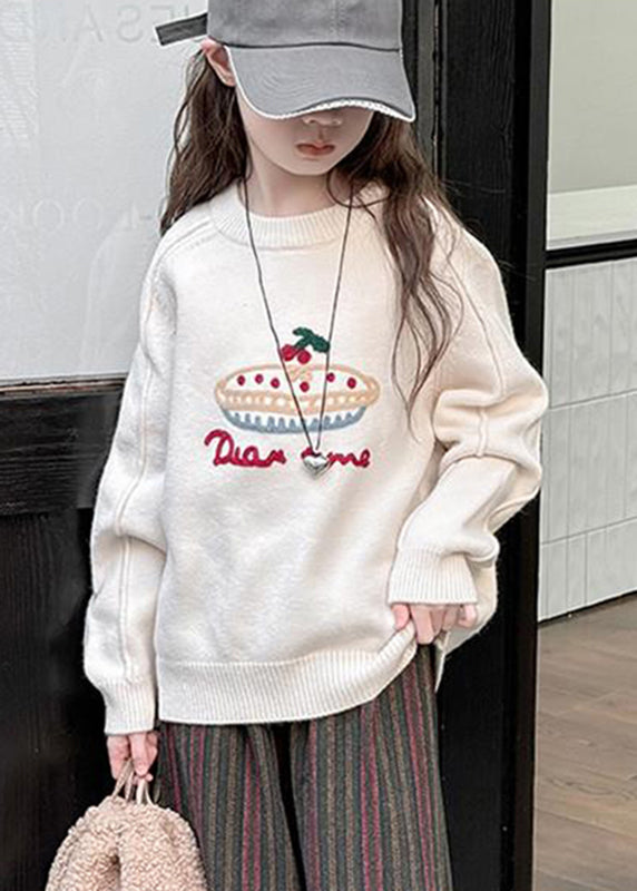 Beige Patchwork Warm Fleece Cotton Knit Girls Sweaters Spring TP031