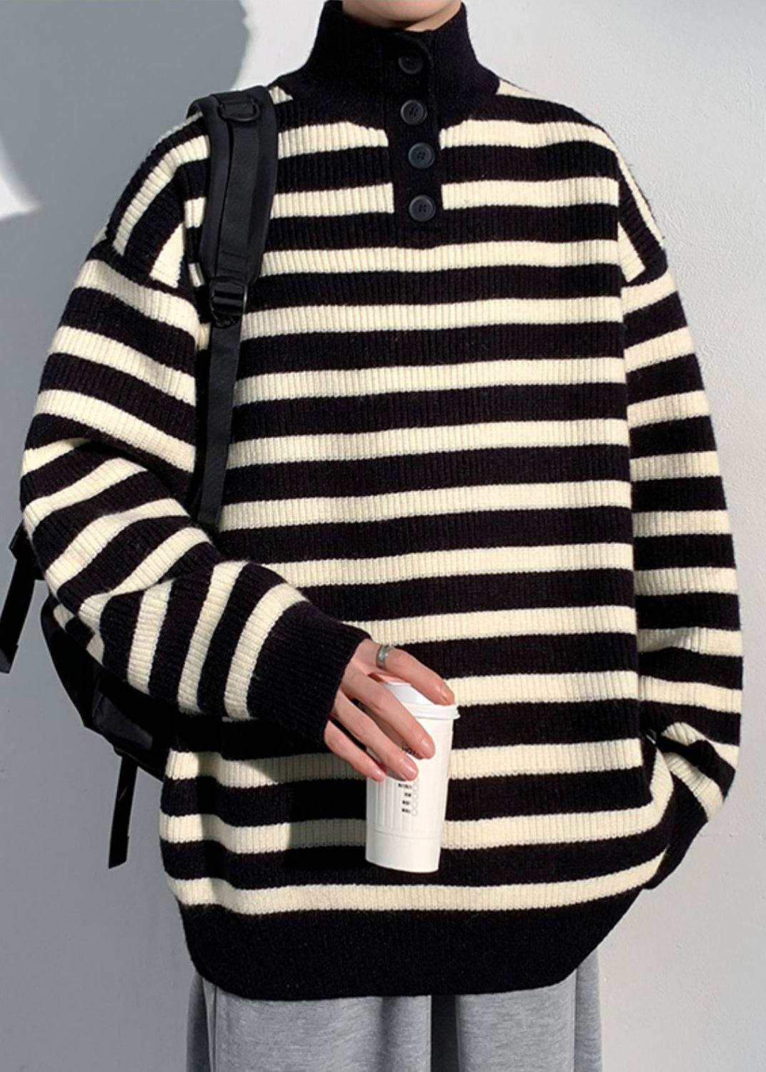 Black Button Knit Men Sweaters Turtleneck Winter RJ045