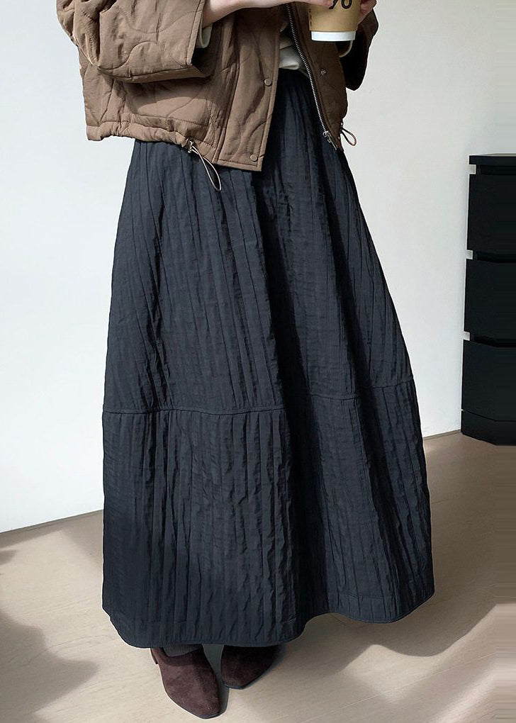 Black Patchwork Cotton Skirt Oversized Spring YO12