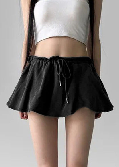 Black Solid Cotton Pants Skirt Elastic Waist Summer YT003