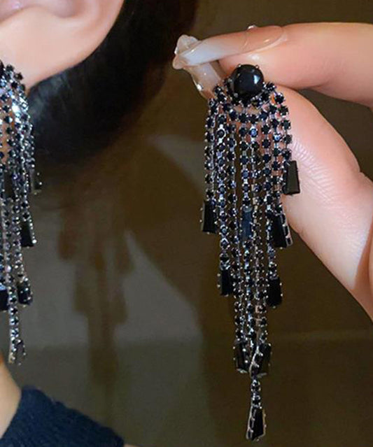 Boucles d'oreilles pendantes à pampilles en cuivre noir et zircon de style Boho QZ016