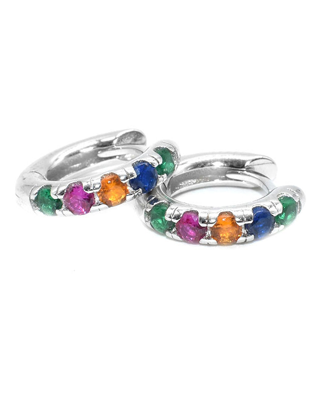 Boucles d'oreilles créoles Boho Rainbow en argent sterling et zircons QJ007