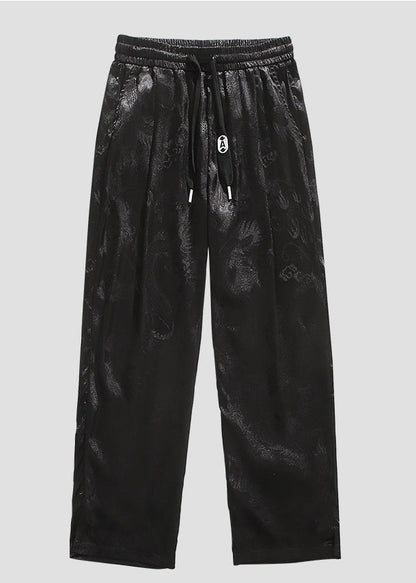 Boutique Black Pockets Jacquard Ice Silk Mens Pants Summer YT031