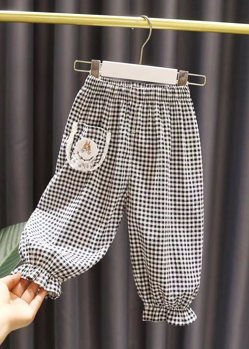 Boutique Black White Plaid Applique Kids Lantern Pants TV003