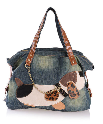 Boutique Denim Blau Patchwork Canvas Umhängetasche Handtasche MM088