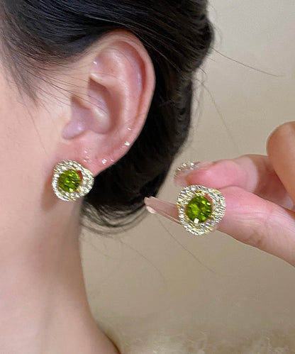 Boutique Green Aloy Crystal Zircon Stud Earrings QD015