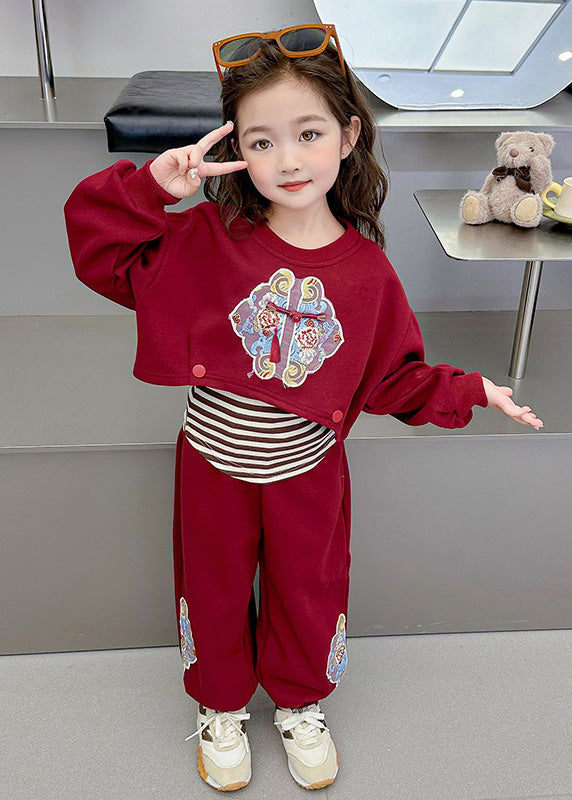 Boutique Mulberry O-Neck Print Girls Sweatshirt And Pants Two Piece Set Spring TR020