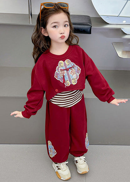 Boutique Mulberry O-Neck Print Girls Sweatshirt And Pants Two Piece Set Spring TR020