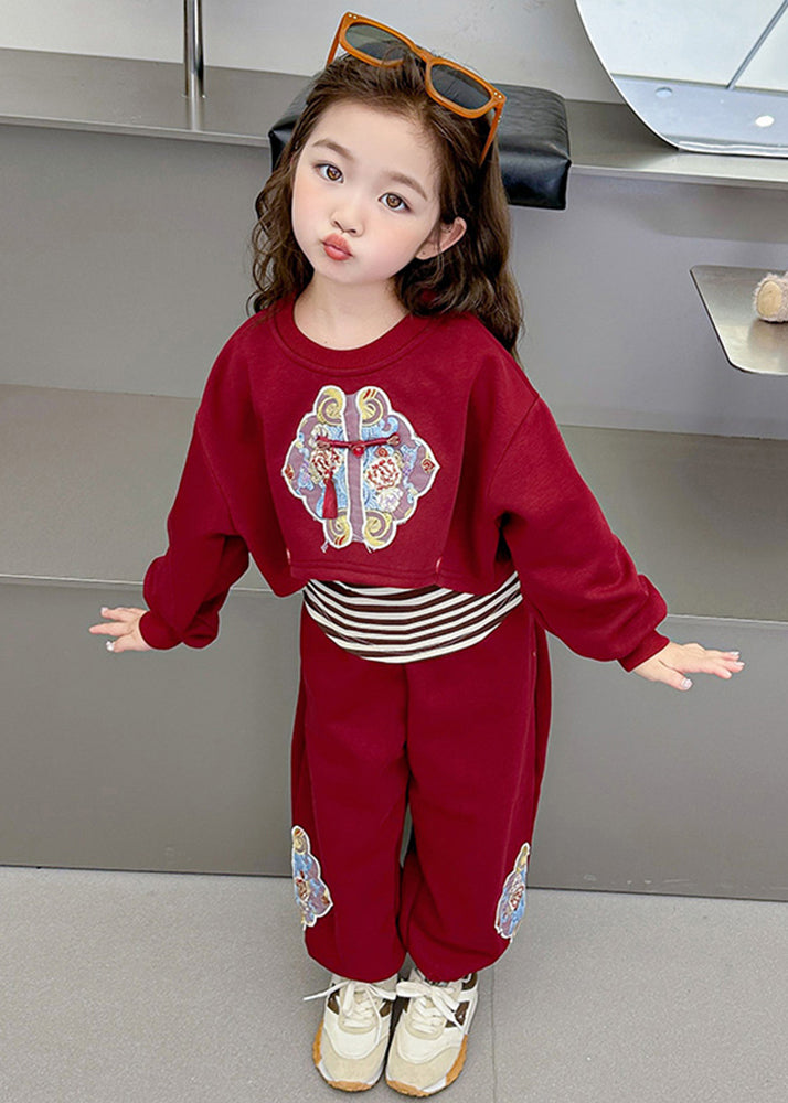 Boutique Mulberry O-Neck Print Girls Sweatshirt And Pants Two Piece Set Spring TR020