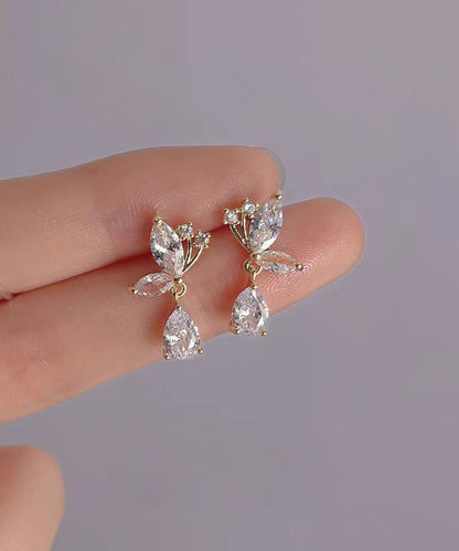 Boucles d'oreilles à tige en argent sterling blanc avec zircons blancs et papillons WH024