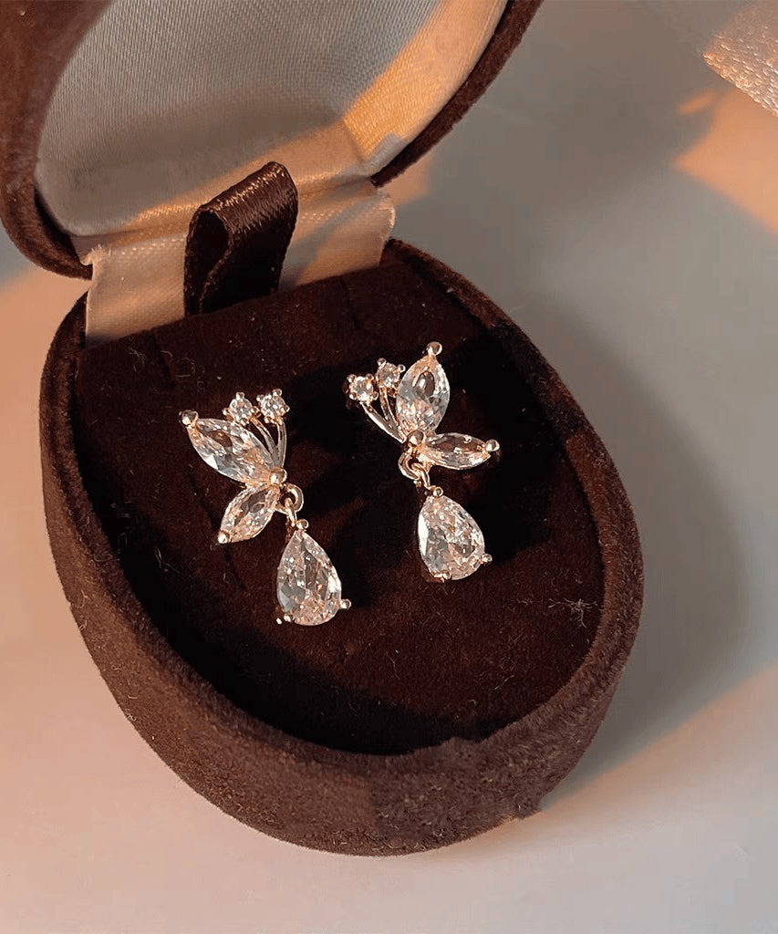 Boutique Ohrstecker aus weißem Sterlingsilber mit Zirkonia, Wassertropfen, Schmetterling, WH024