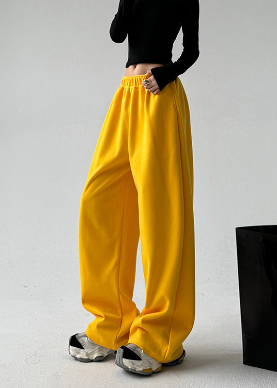 Boutique Yellow Elastic Waist Pockets Solid Pants Spring TA041