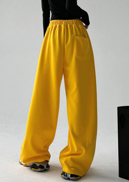 Boutique Yellow Elastic Waist Pockets Solid Pants Spring TA041