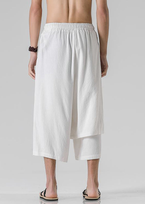 Brief White Asymmetrical Patchwork Men Wide Leg Pants Summer YT029