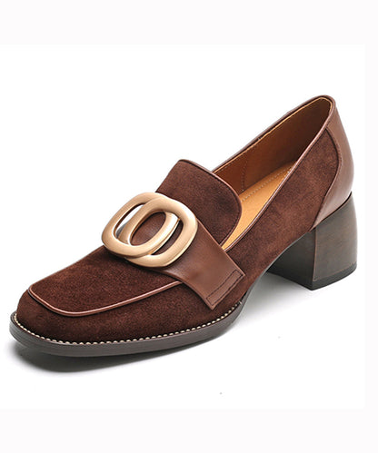 Brown Retro Chunky Suede Simple Splicing Metal Buckle RD015