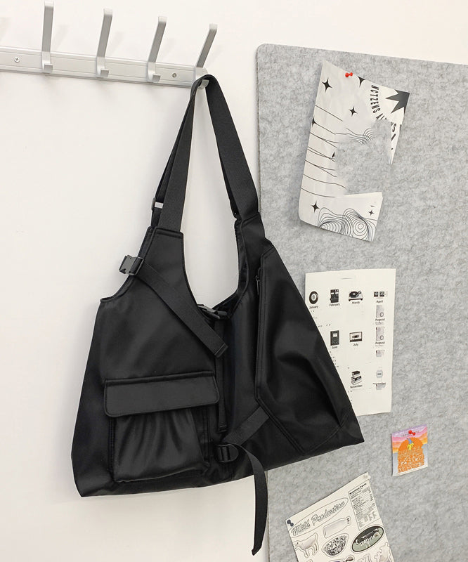 Lässige schwarze Canvas-Schultertasche mit großem Fassungsvermögen MM034