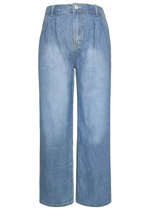 Pantalon large en denim bleu décontracté avec poches Printemps QQ1065