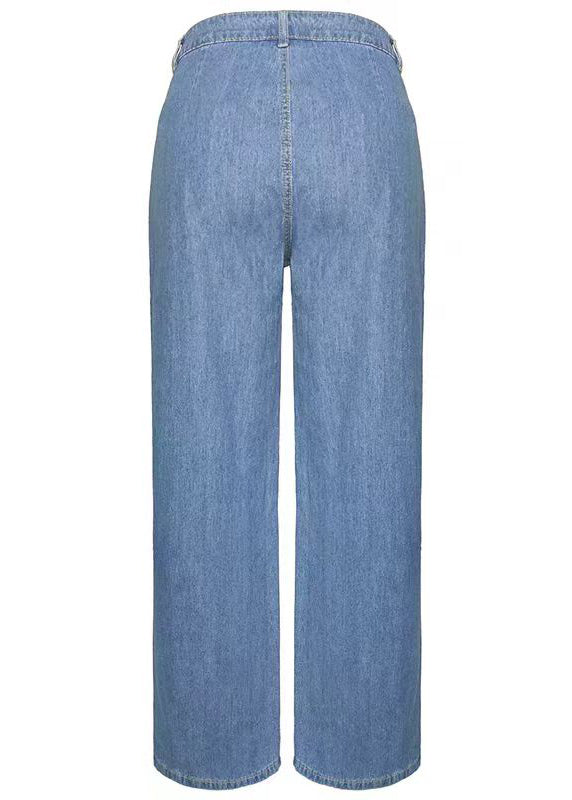 Pantalon large en denim bleu décontracté avec poches Printemps QQ1065