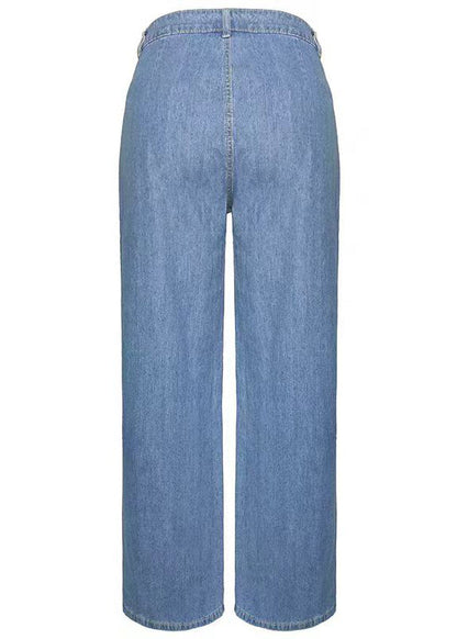 Pantalon large en denim bleu décontracté avec poches Printemps QQ1065