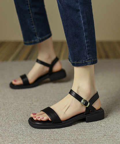 Casual Brown Cowhide Leather Splicing Sandals Peep Toe Buckle Strap YR032