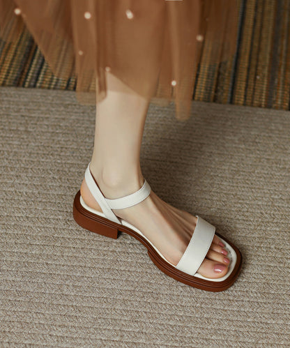 Casual Brown Cowhide Leather Splicing Sandals Peep Toe Buckle Strap YR032