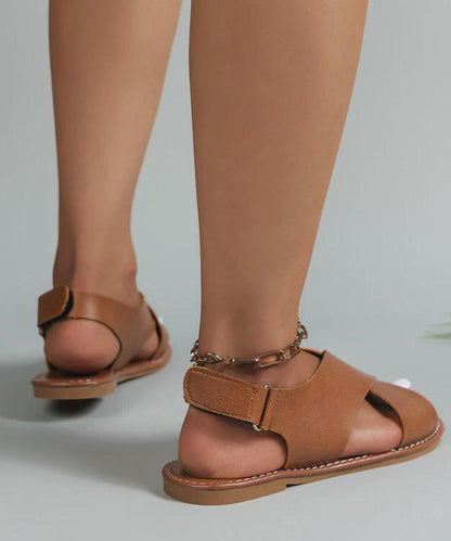 Casual Chocolate Faux Leather Comfy Sandals Cross Strap YR034