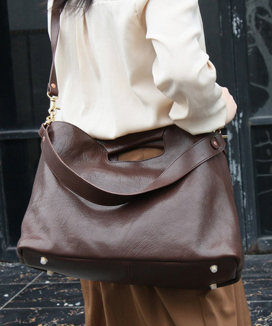 Casual Coffee Calf Leather Satchel Bag Handbag MM042