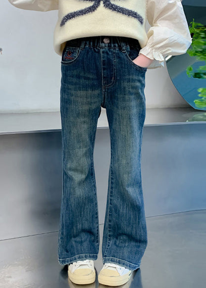 Casual Denim Navy Pockets Patchwork Kids Flared Pants Spring TV017