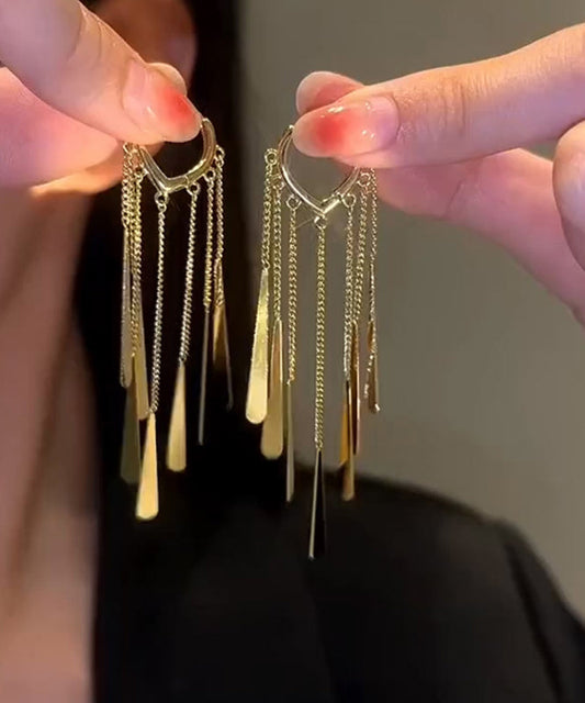 Casual Gold Sterling Silver Alloy Tassel Drop Earrings WH010