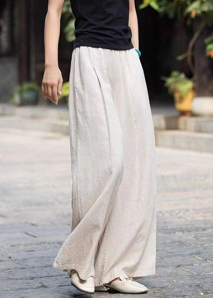 Casual Mulberry Pockets Elastic Waist Cotton Wide Leg Pants Summer QK003