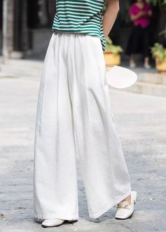 Casual Mulberry Pockets Elastic Waist Cotton Wide Leg Pants Summer QK003