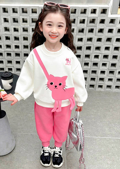 Casual Pink Animal Girls Sweatshirt And Pants Two Piece Set Clothing Spring TR035