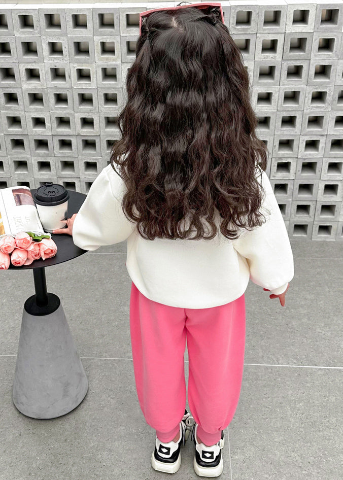 Casual Pink Animal Girls Sweatshirt And Pants Two Piece Set Clothing Spring TR035