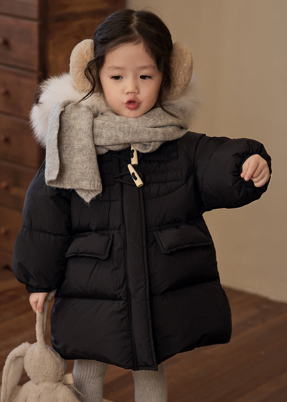 Casual Red Patchwork Pockets Fur Collar Detachable Kids Down Coats Winter WL014