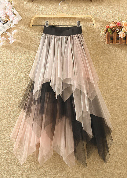 Chic Blue Asymmetrical Elastic Waist Patchwork Tulle Skirts Summer Ada Fashion