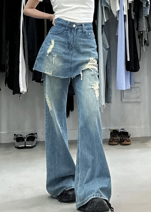 Schicke blaue falsche zweiteilige Jeanshose mit hoher Taille für den Sommer PP013