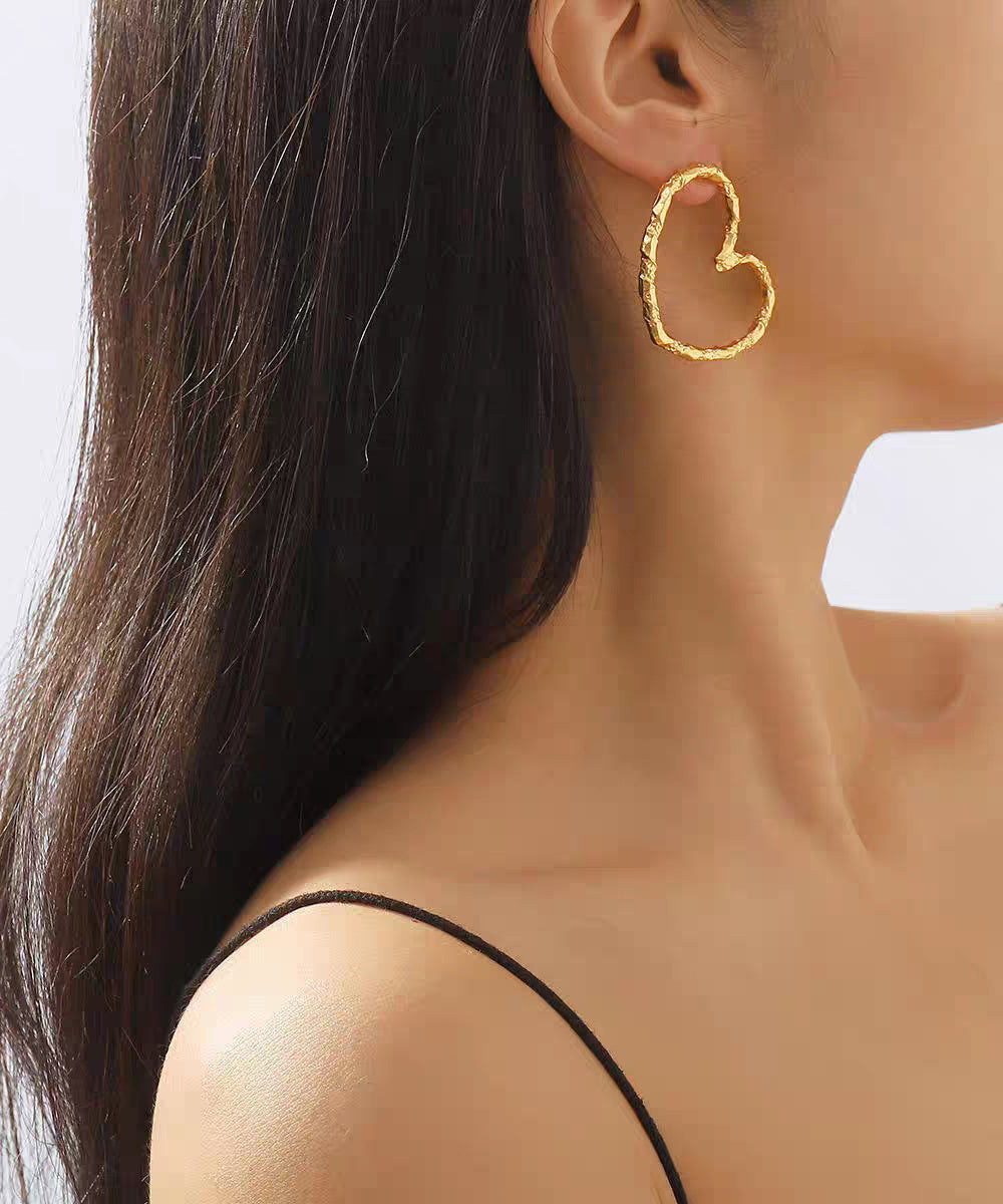 Chic Gold Metal Alloy Love Hoop Earrings YI013