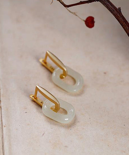 Chic Gold Sterling Silver Overgild Jade Hoop Earrings TS017