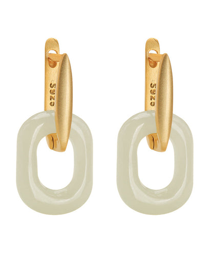 Chic Gold Sterling Silver Overgild Jade Hoop Earrings TS017