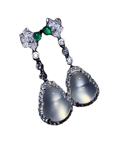 Chic Nude Sterling Silver Inlaid Zircon Jade Gourd Drop Earrings AC1064