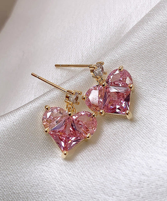 Chic Pink Copper Alloy Love Crystal Stud Earrings WH023