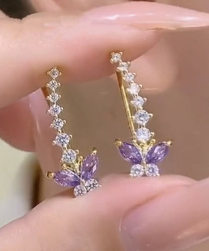 Chic Purple Alloy Zircon Butterfly Stud Earrings EY012