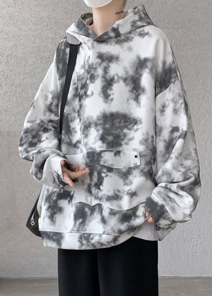 Chic Purple Hooded Tie Dye Cotton Men Sweatshirt Fall RP053