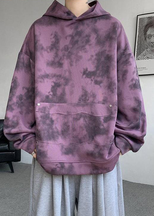 Chic Purple Hooded Tie Dye Cotton Men Sweatshirt Fall RP053