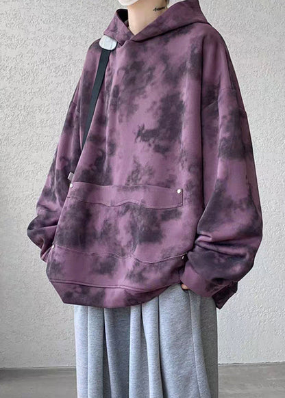 Chic Purple Hooded Tie Dye Cotton Men Sweatshirt Fall RP053