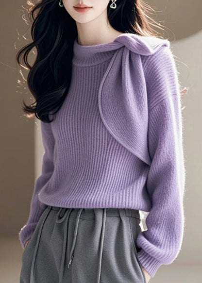 Chic Purple O Neck Bow Knitted Sweaters Spring TO005