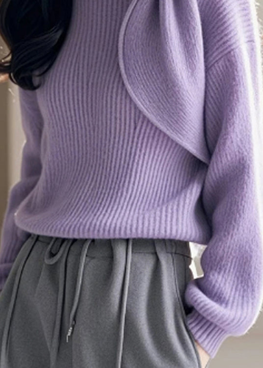 Chic Purple O Neck Bow Knitted Sweaters Spring TO005