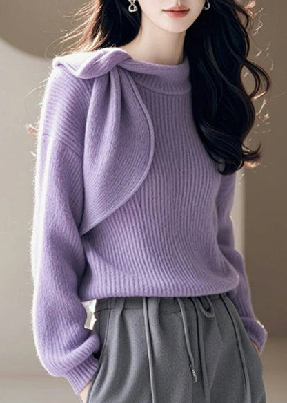 Chic Purple O Neck Bow Knitted Sweaters Spring TO005